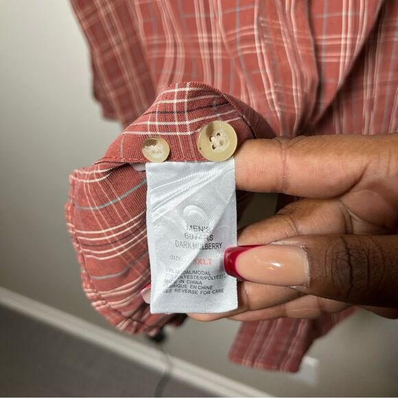 Woolrich Men Button Down Shirt 3XLT Burnt Orange Geometric‎ Plaid Cotton Modal - Picture 6 of 9